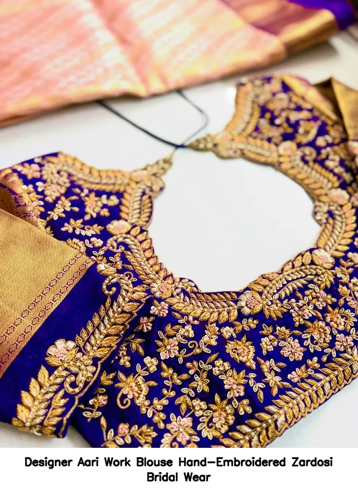Designer Aari Work Blouse – Hand-Embroidered Zardosi Bridal Wear