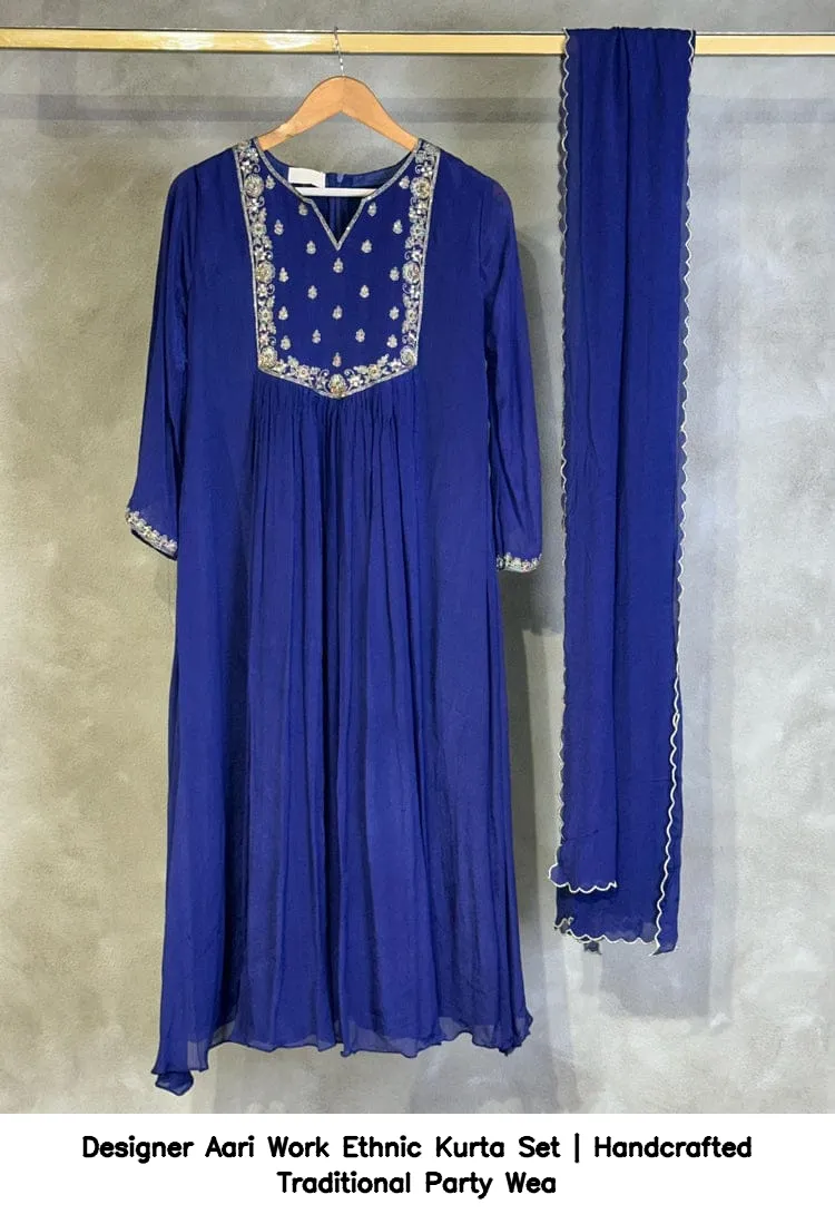 Designer Aari Work Ethnic Kurta Set | Handcrafted Traditional Party Wea