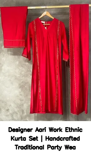 Designer Aari Work Ethnic Kurta Set | Handcrafted Traditional Party Wea 2