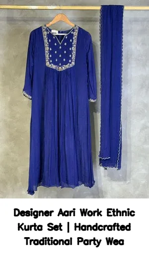 Designer Aari Work Ethnic Kurta Set | Handcrafted Traditional Party Wea 3
