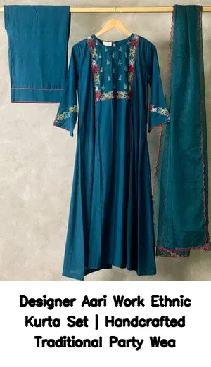 Designer Aari Work Ethnic Kurta Set | Handcrafted Traditional Party Wea 5