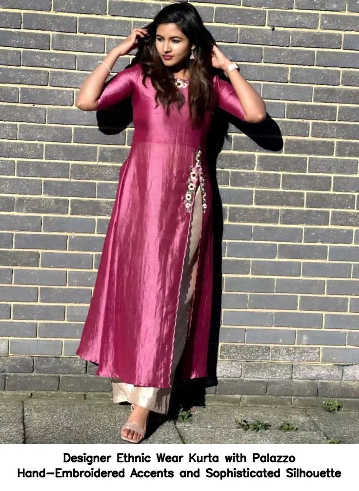 Designer Ethnic Wear Kurta with Palazzo Hand-Embroidered Accents and Sophisticated Silhouette