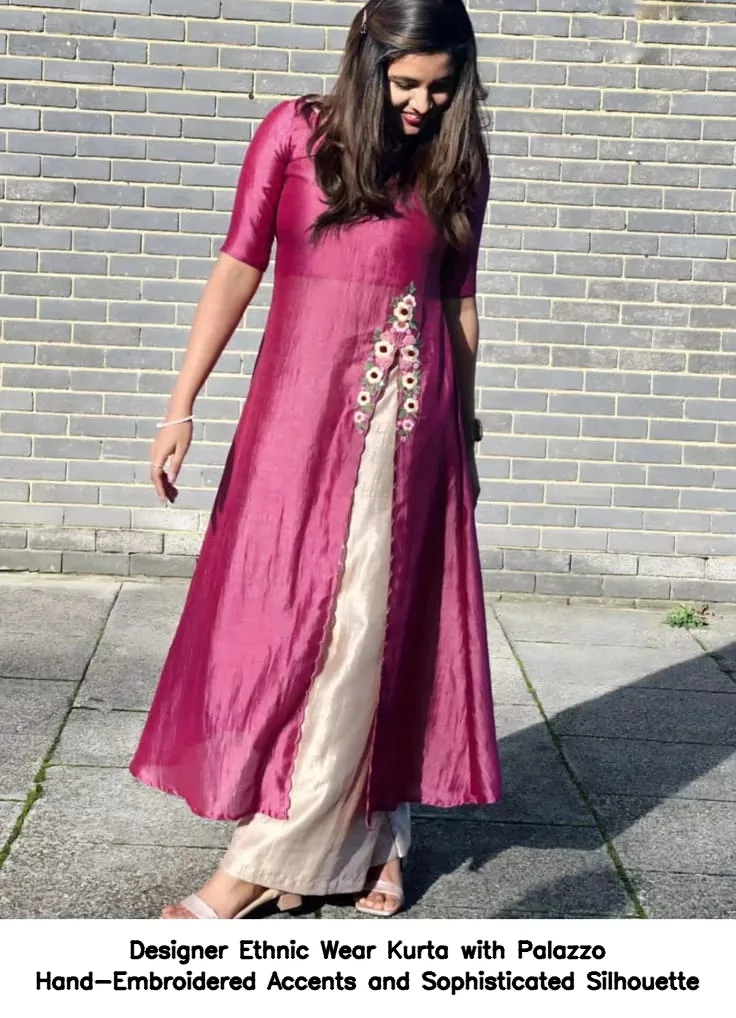 Designer Ethnic Wear Kurta with Palazzo Hand-Embroidered Accents and Sophisticated Silhouette