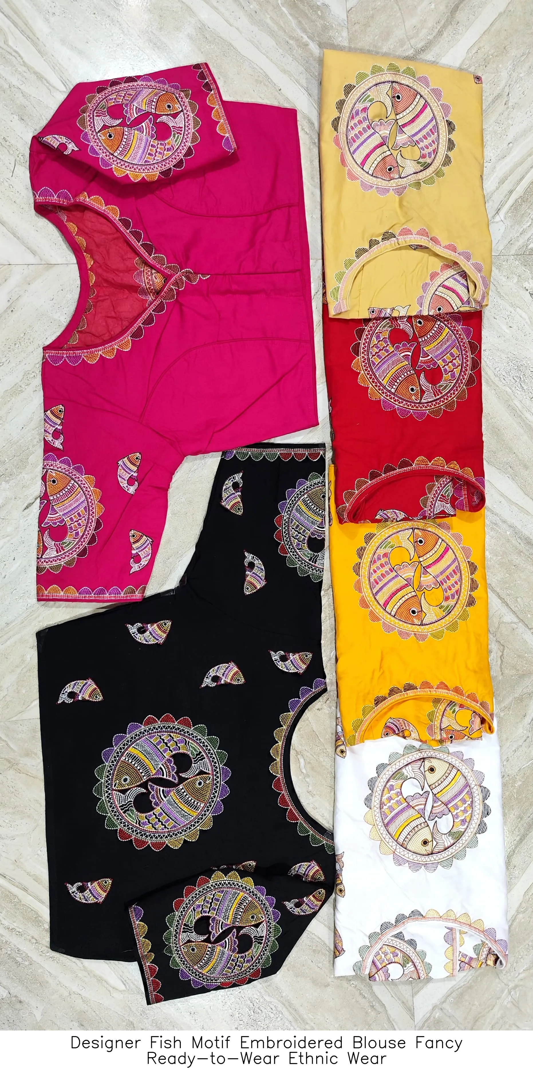 Designer Fish Motif Embroidered Blouse – Fancy Ready-to-Wear Ethnic Wear
