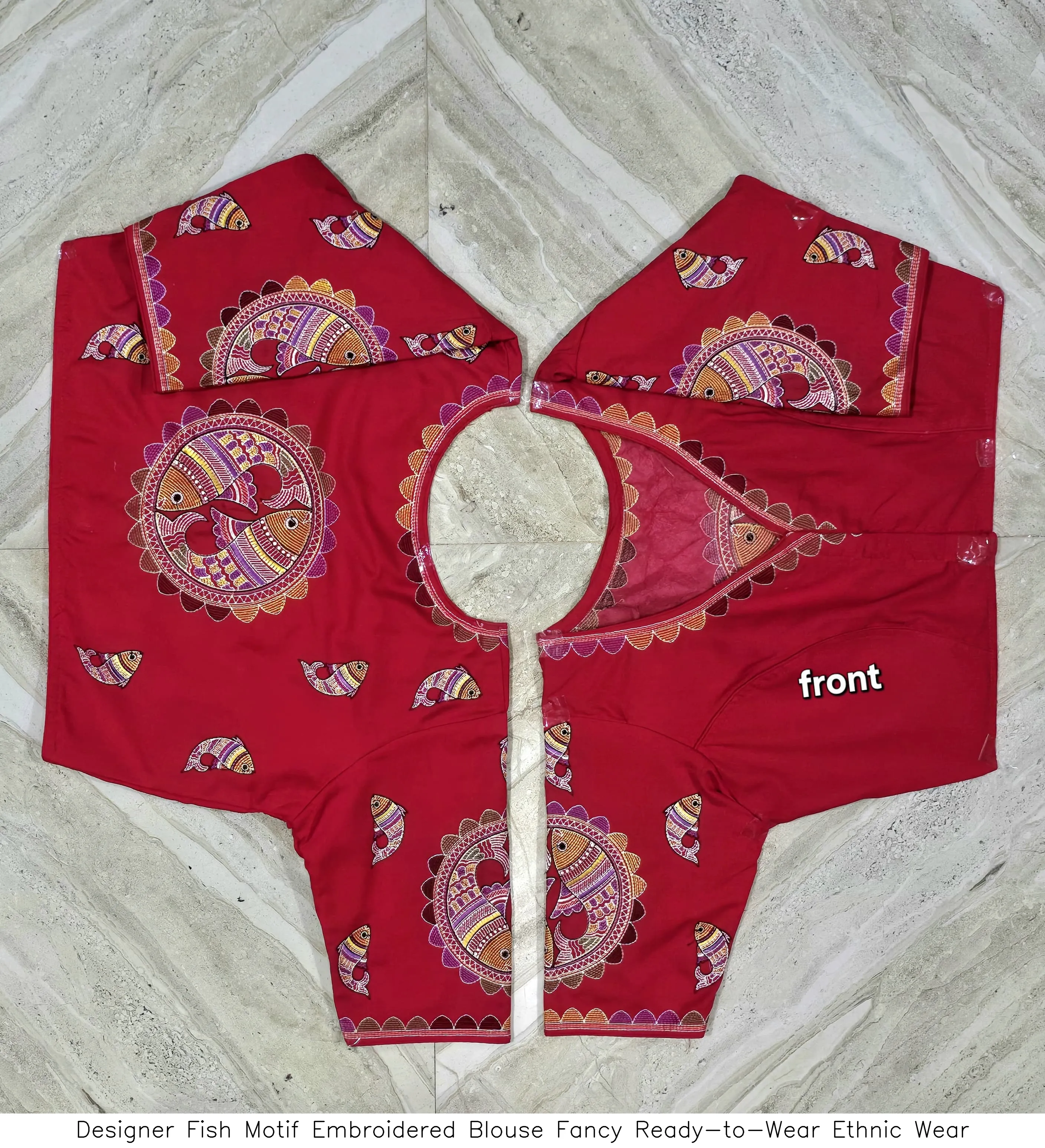 Designer Fish Motif Embroidered Blouse – Fancy Ready-to-Wear Ethnic Wear 2