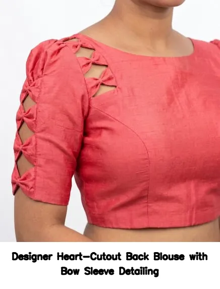 Designer Heart-Cutout Back Blouse with Bow Sleeve Detailing