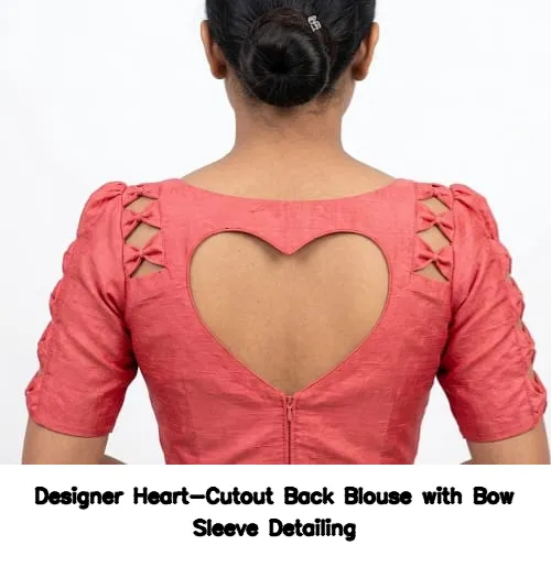 Designer Heart-Cutout Back Blouse with Bow Sleeve Detailing 2