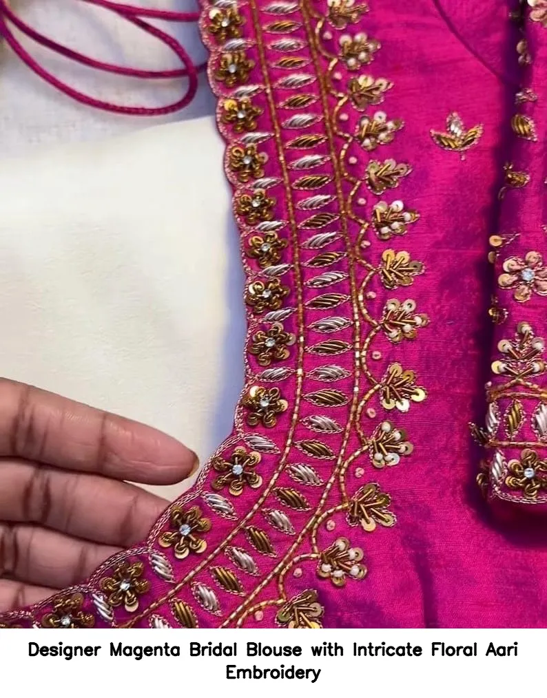 Designer Magenta Bridal Blouse with Intricate Floral Aari Embroidery