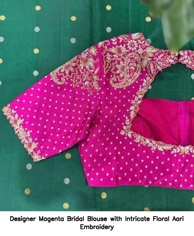 Designer Magenta Bridal Blouse with Intricate Floral Aari Embroidery 2