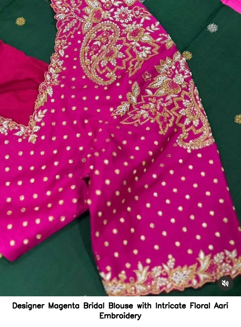 Designer Magenta Bridal Blouse with Intricate Floral Aari Embroidery 3