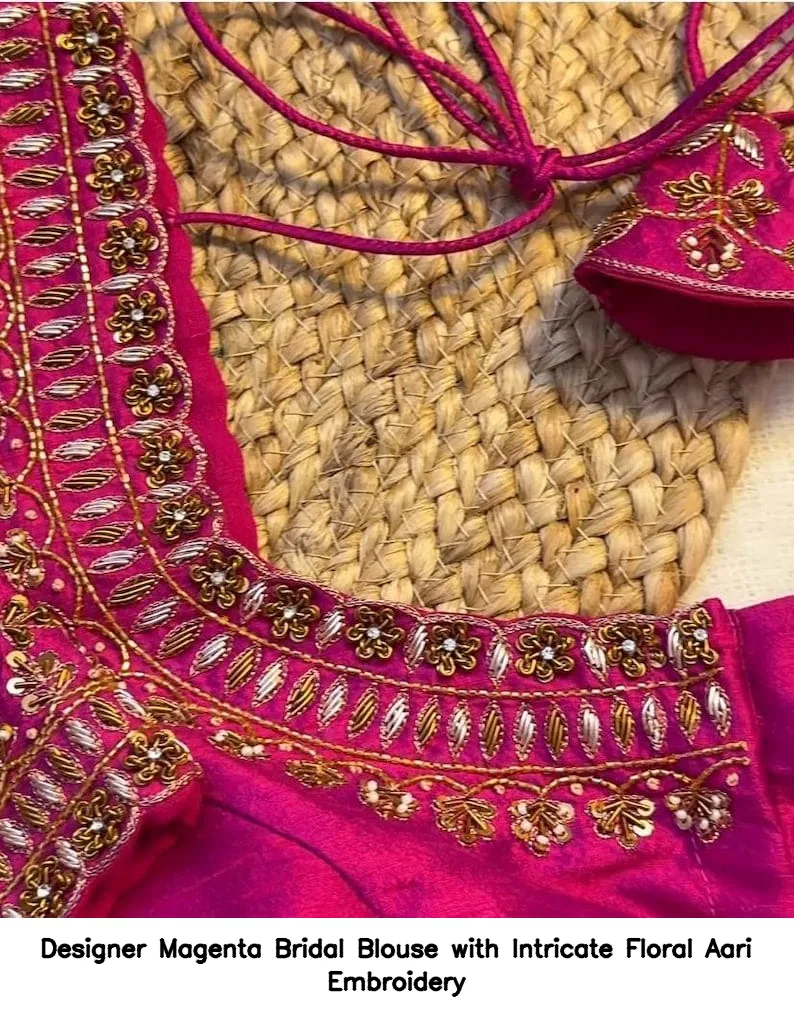 Designer Magenta Bridal Blouse with Intricate Floral Aari Embroidery 6