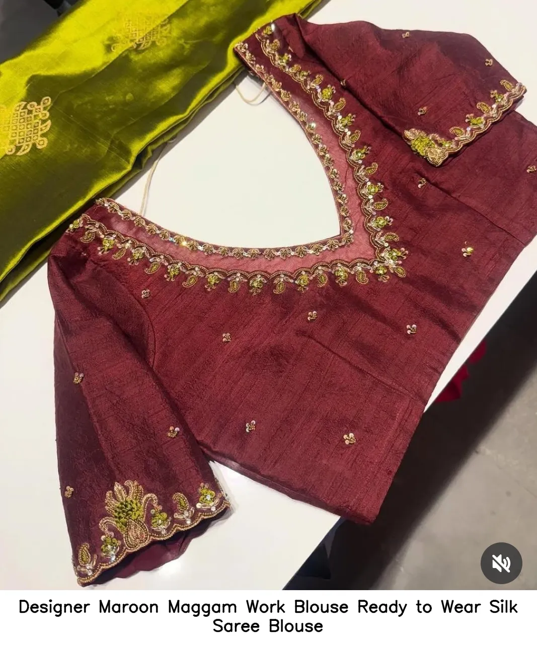 Designer Maroon Maggam Work Blouse Ready to Wear Silk Saree Blouse