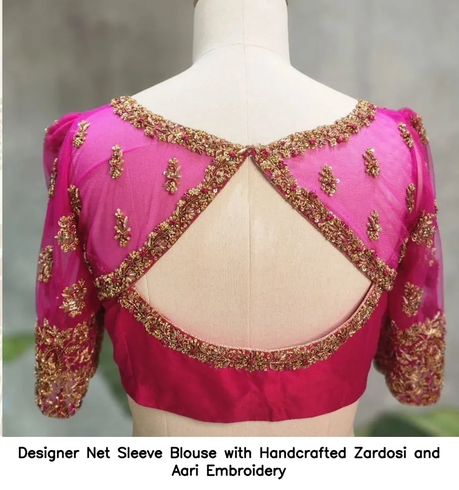 Designer Net Sleeve Blouse with Handcrafted Zardosi and Aari Embroidery