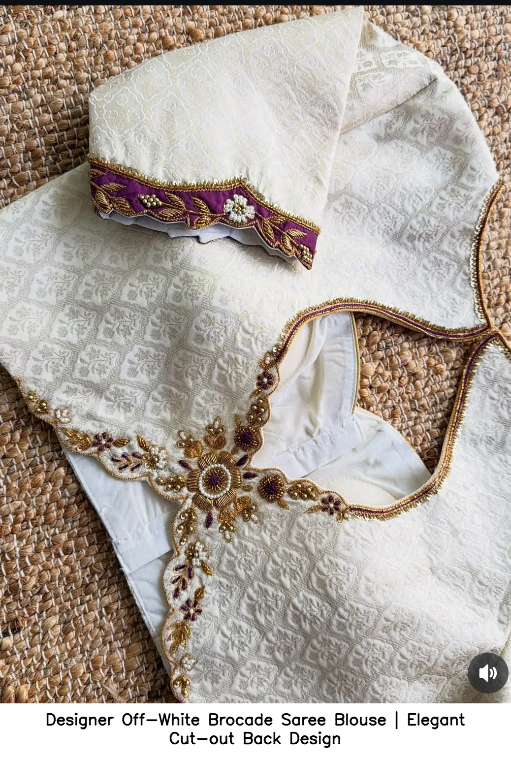 Designer Off-White Brocade Saree Blouse | Elegant Cut-out Back Design 1