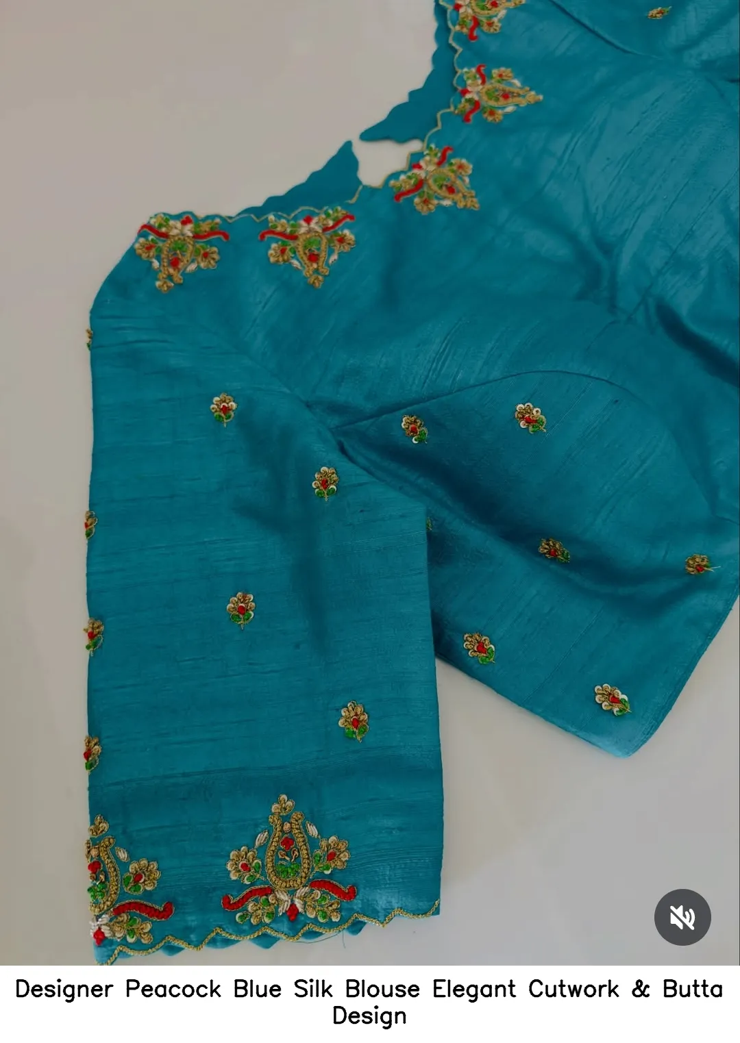 Designer Peacock Blue Silk Blouse – Elegant Cutwork & Butta Design