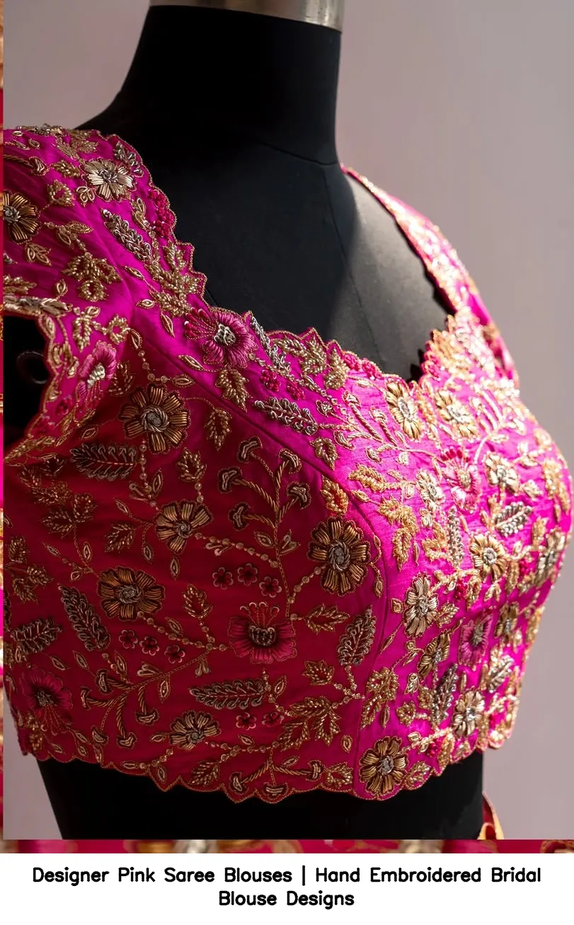 Designer Pink Saree Blouses | Hand Embroidered Bridal Blouse Designs