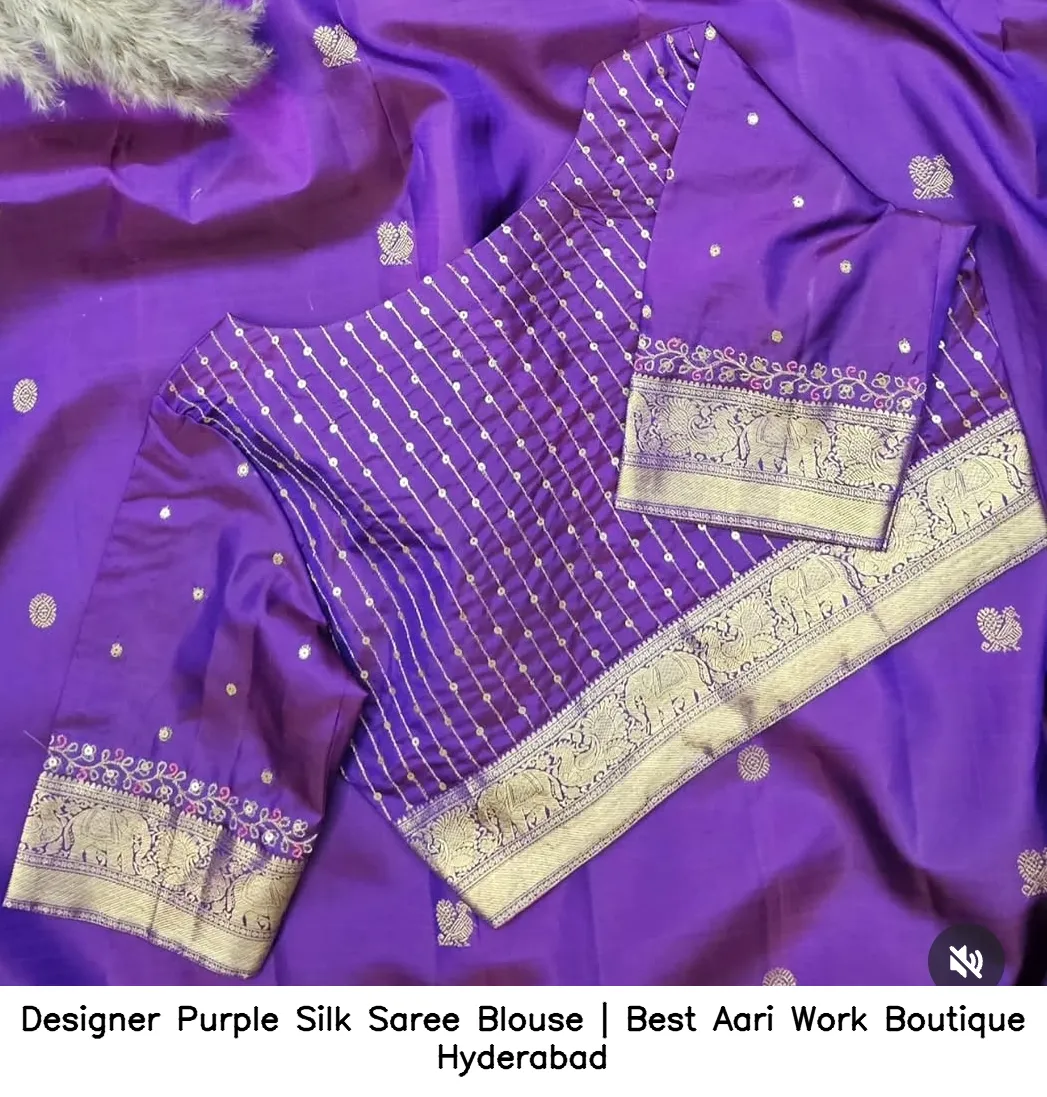 Designer Purple Silk Saree Blouse | Best Aari Work Boutique Hyderabad