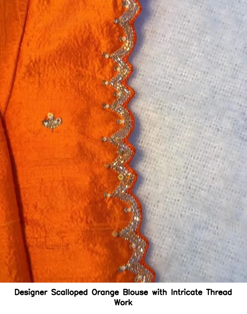 Designer Scalloped Orange Blouse with Intricate Thread Work 2