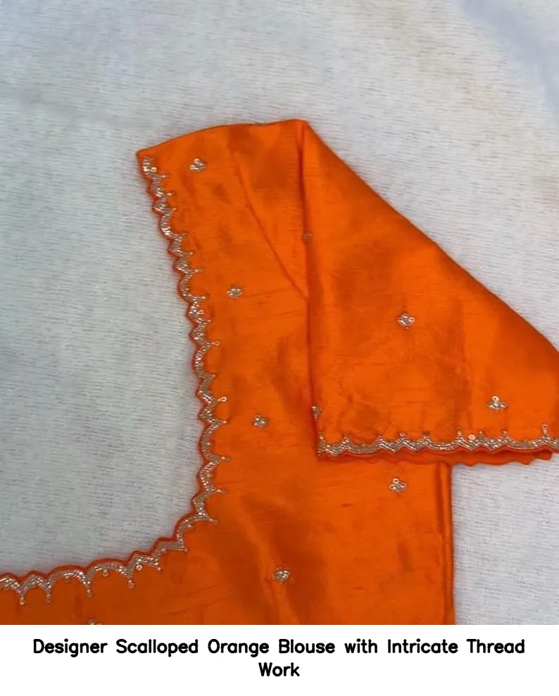 Designer Scalloped Orange Blouse with Intricate Thread Work 4