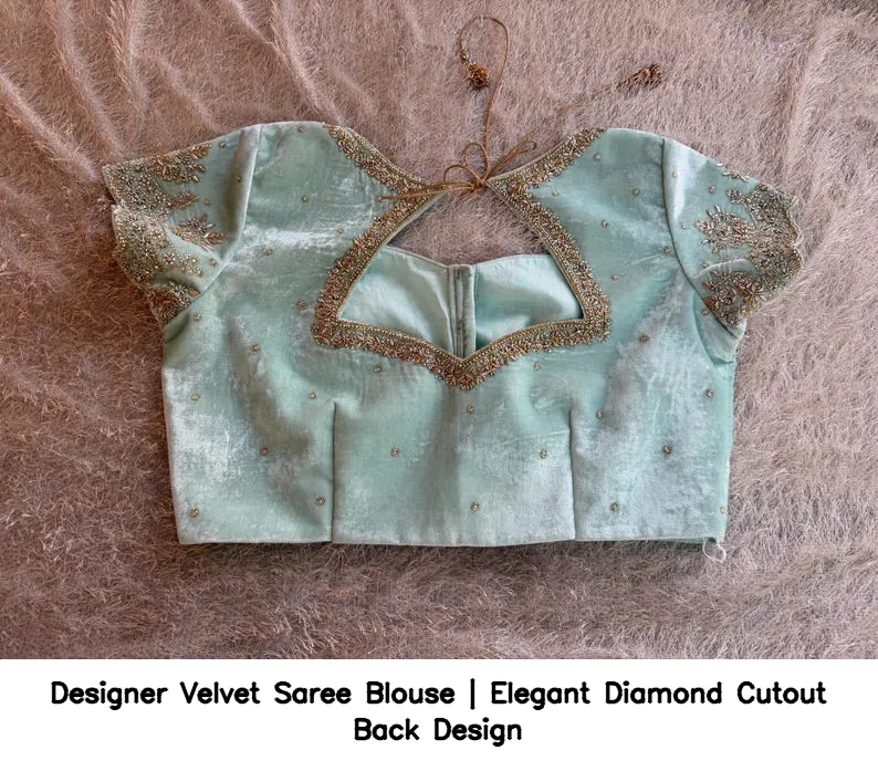 Designer Velvet Saree Blouse | Elegant Diamond Cutout Back Design