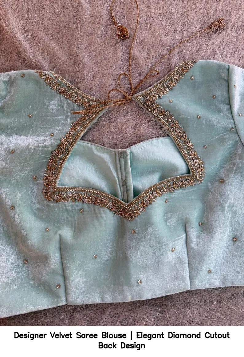 Designer Velvet Saree Blouse | Elegant Diamond Cutout Back Design