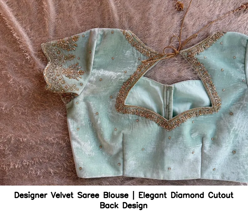 Designer Velvet Saree Blouse | Elegant Diamond Cutout Back Design