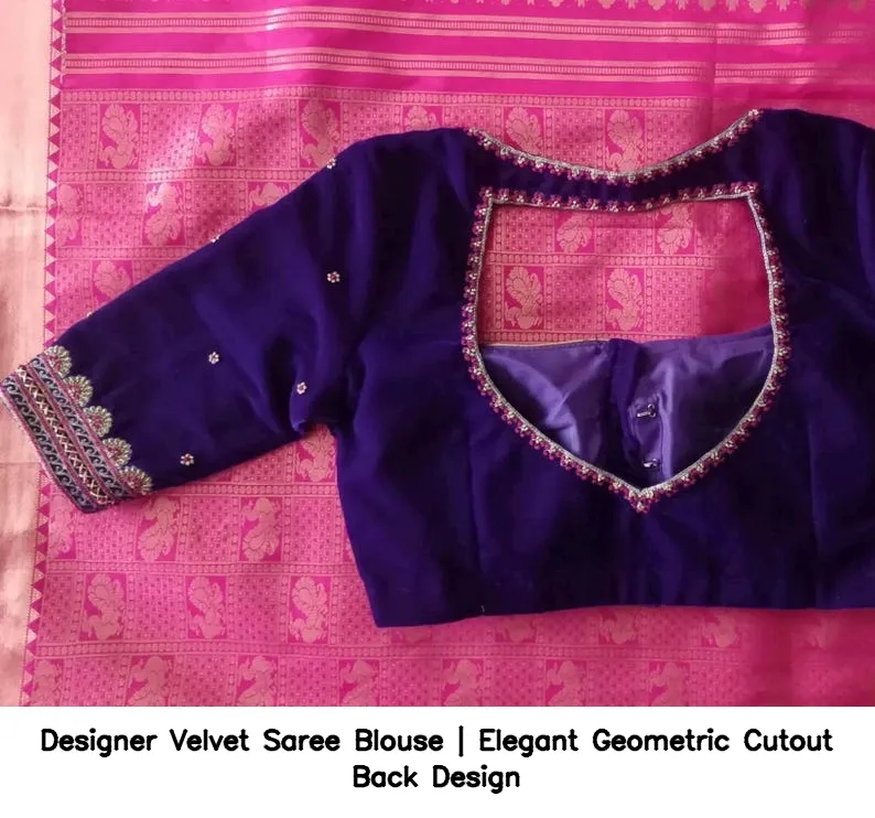 Designer Velvet Saree Blouse | Elegant Geometric Cutout Back Design