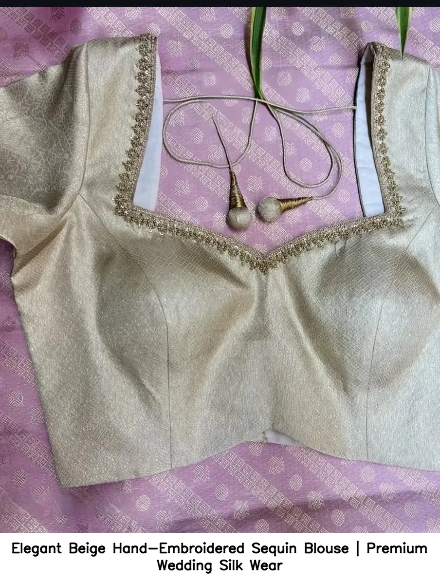 elegant beige hand embroidered sequin blouse premium wedding silk wear