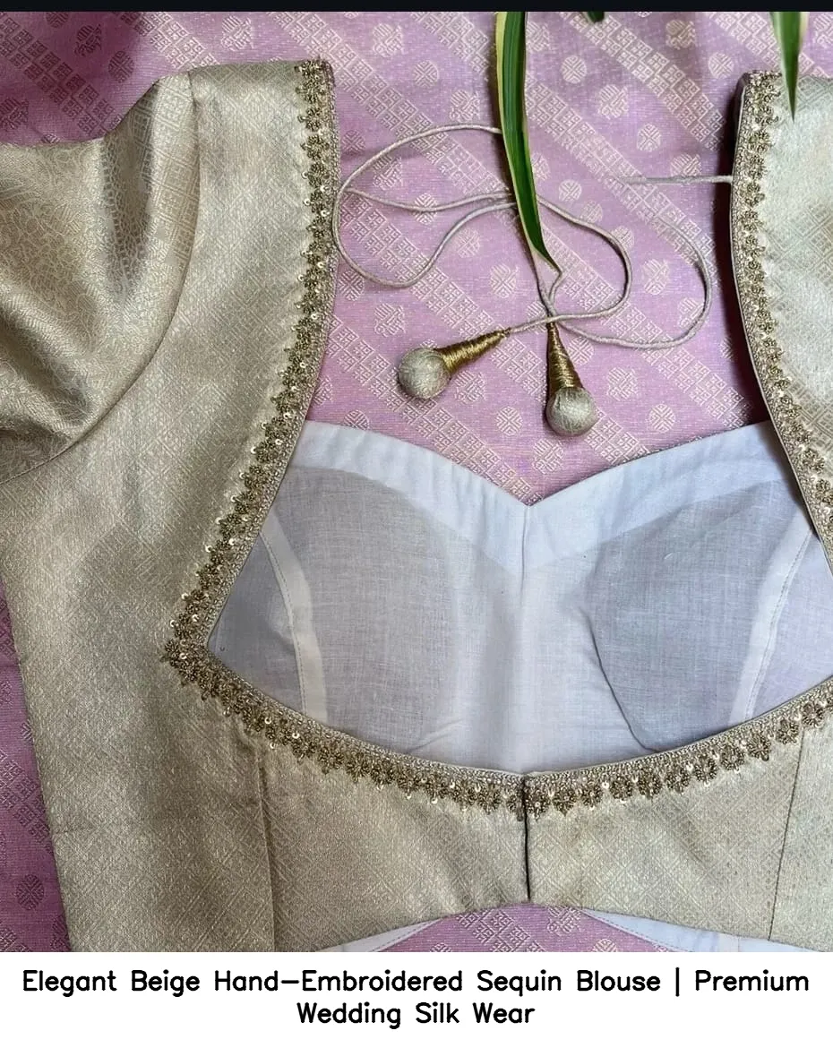 Elegant Beige Hand-Embroidered Sequin Blouse | Premium Wedding Silk Wear 2