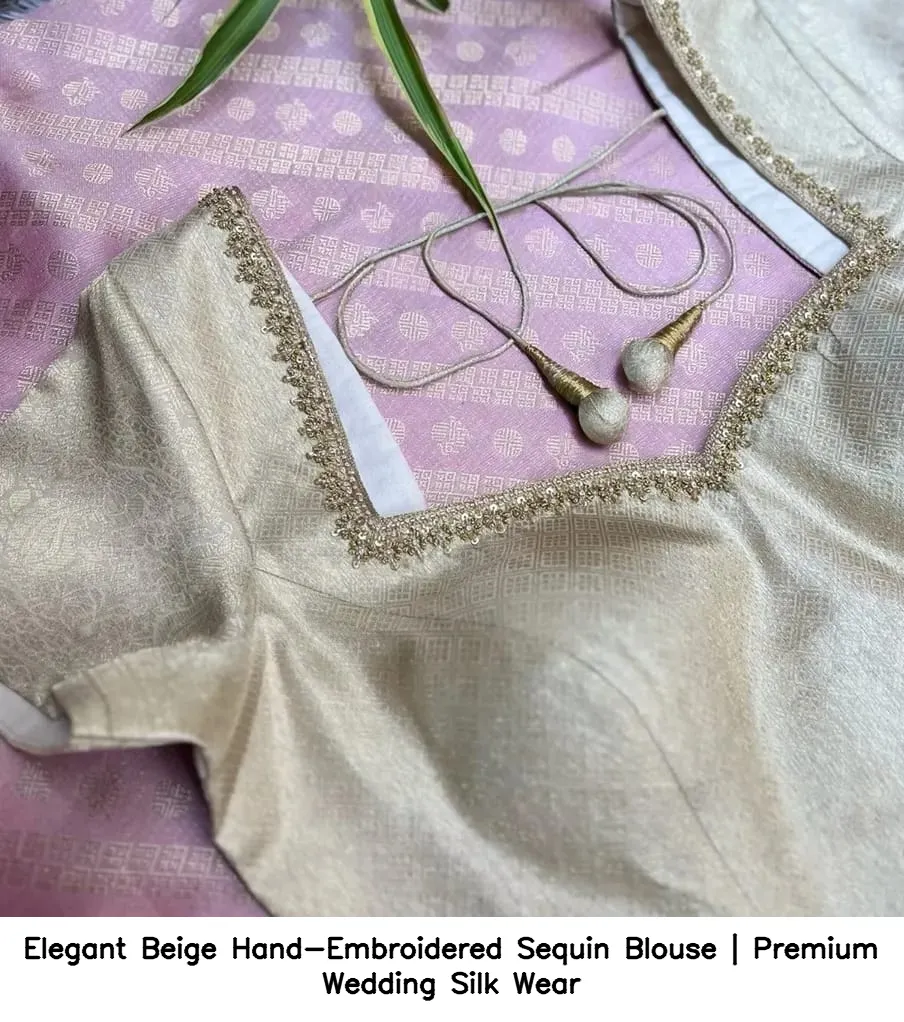 Elegant Beige Hand-Embroidered Sequin Blouse | Premium Wedding Silk Wear 3