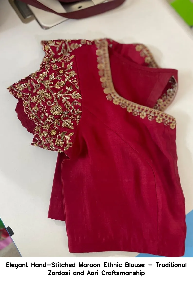 Elegant Hand-Stitched Maroon Ethnic Blouse - Traditional Zardosi and Aari Craftsmanship 9