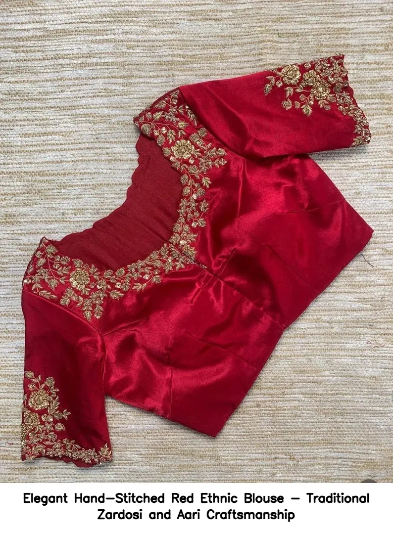 Elegant Hand-Stitched Red Ethnic Blouse - Traditional Zardosi and Aari Craftsmanship