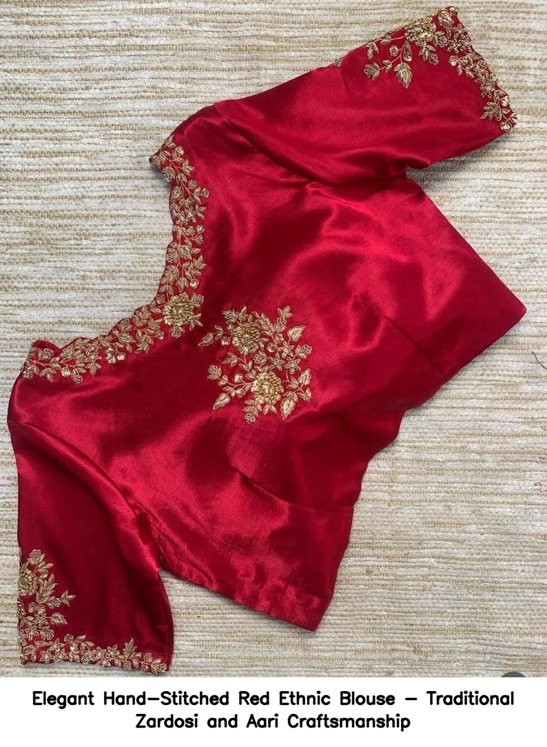 Elegant Hand-Stitched Red Ethnic Blouse - Traditional Zardosi and Aari Craftsmanship 2