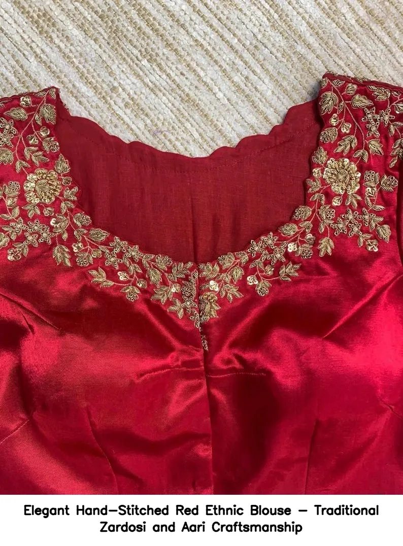 Elegant Hand-Stitched Red Ethnic Blouse - Traditional Zardosi and Aari Craftsmanship 5