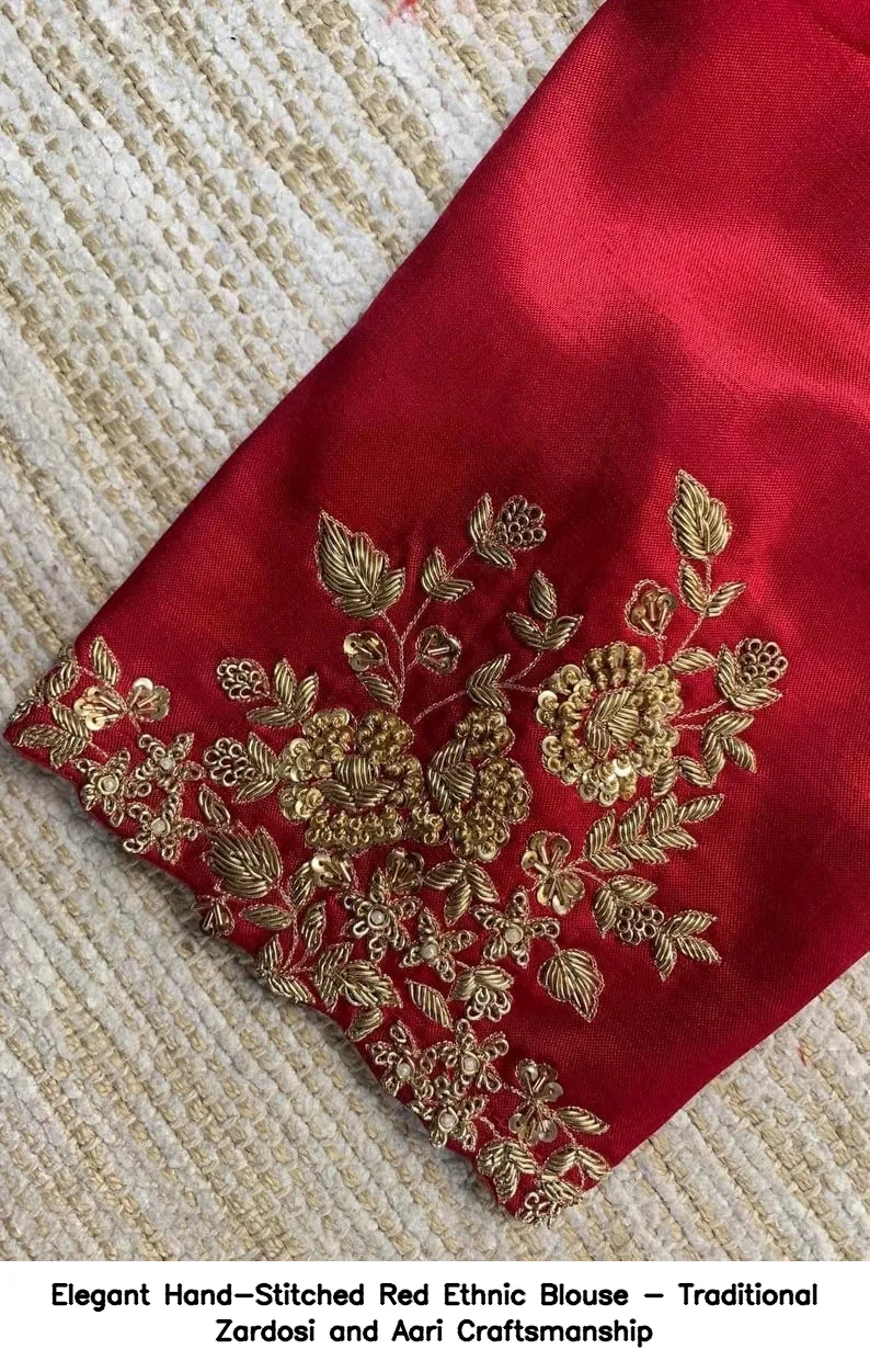 Elegant Hand-Stitched Red Ethnic Blouse - Traditional Zardosi and Aari Craftsmanship 8