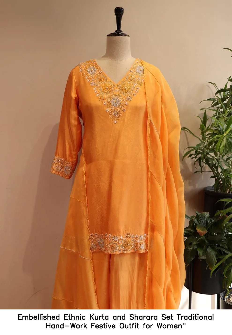 Embellished Ethnic Kurta and Sharara Set – Traditional Hand-Work Festive Outfit for Women"