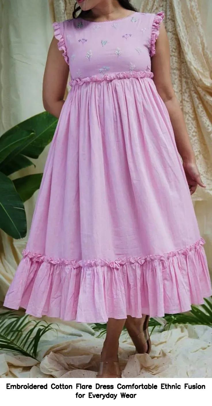 Embroidered Cotton Flare Dress – Comfortable Ethnic Fusion for Everyday Wear