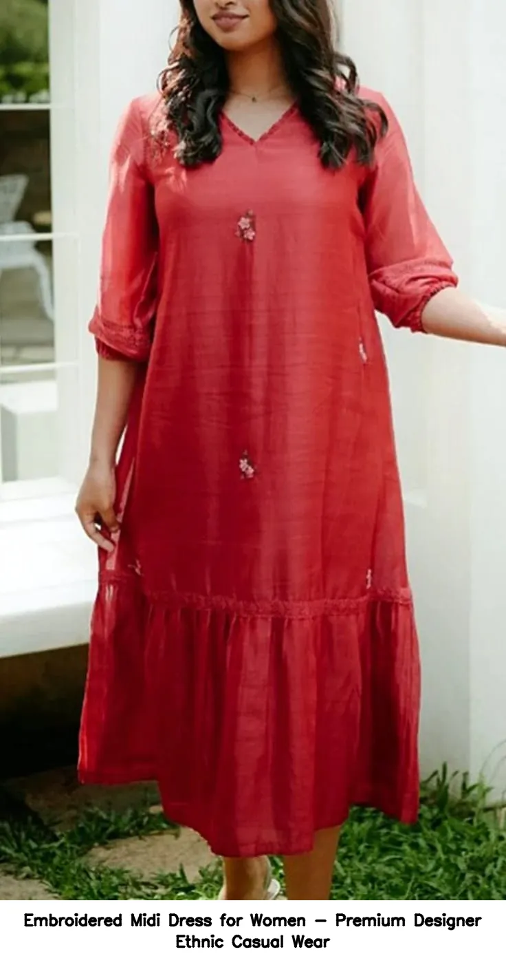 Embroidered Midi Dress for Women