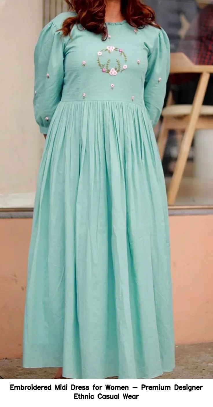 Embroidered Midi Dress for Women - Premium Designer Ethnic Casual Wear 2