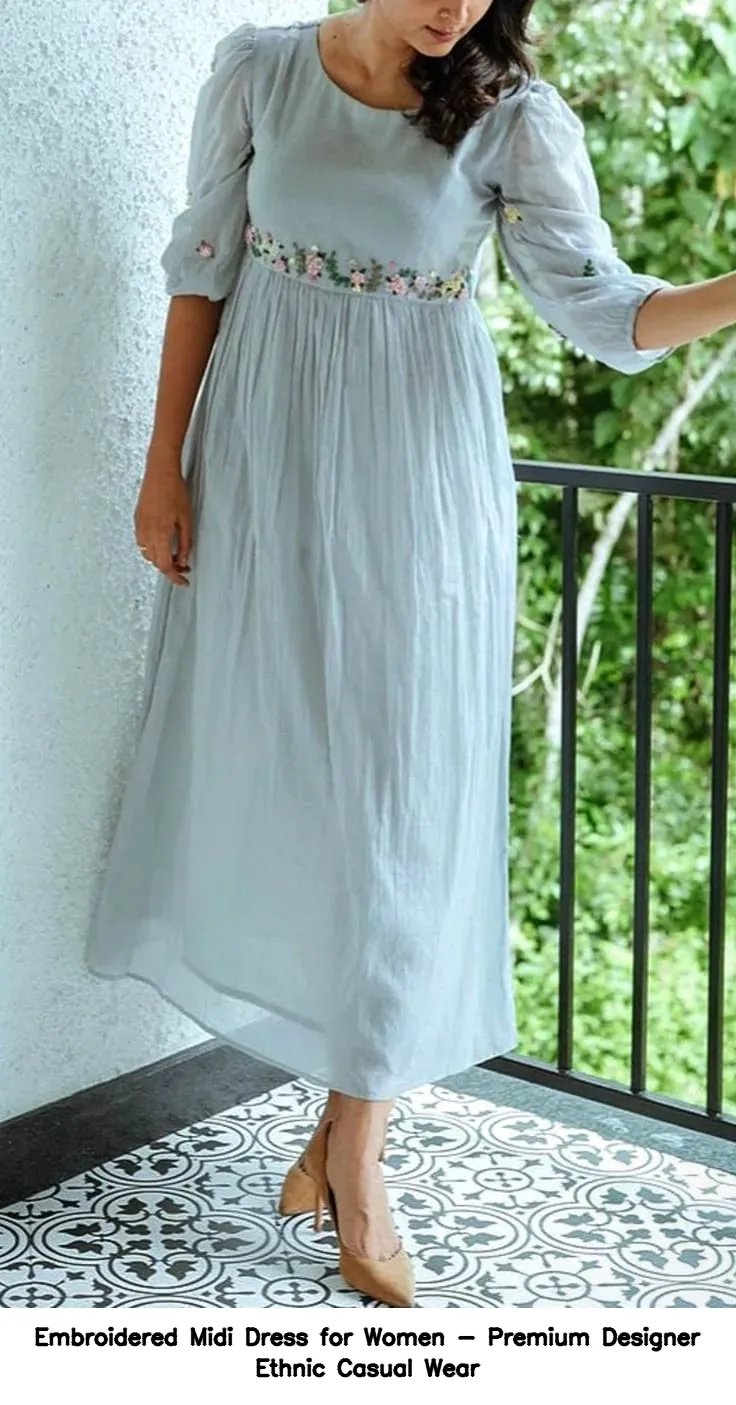 Embroidered Midi Dress for Women - Premium Designer Ethnic Casual Wear 3