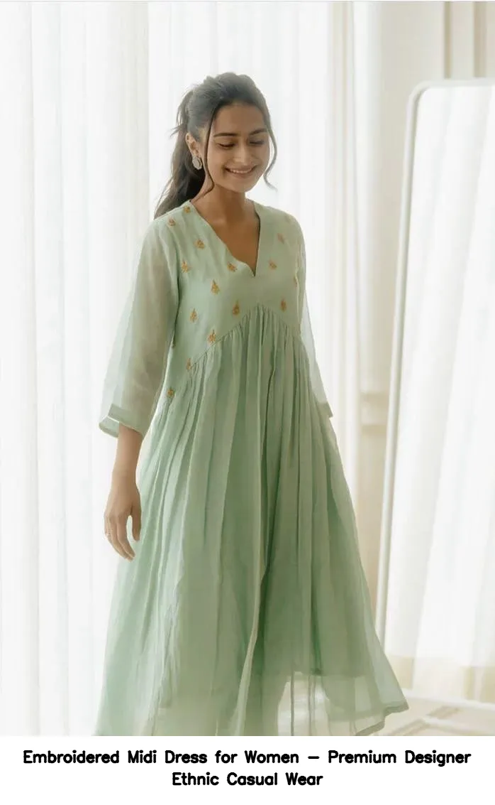 Embroidered Midi Dress for Women - Premium Designer Ethnic Casual Wear 4