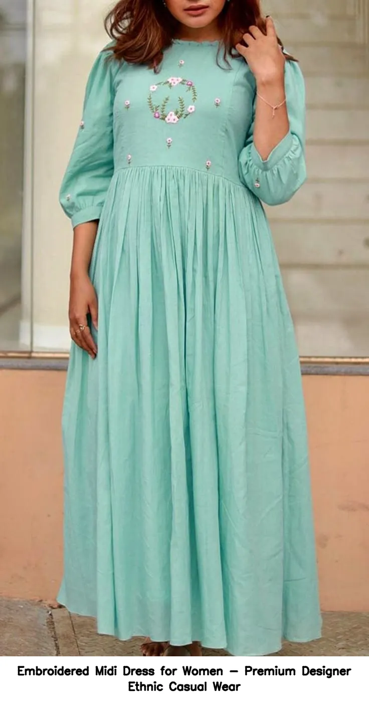 Embroidered Midi Dress for Women - Premium Designer Ethnic Casual Wear 5