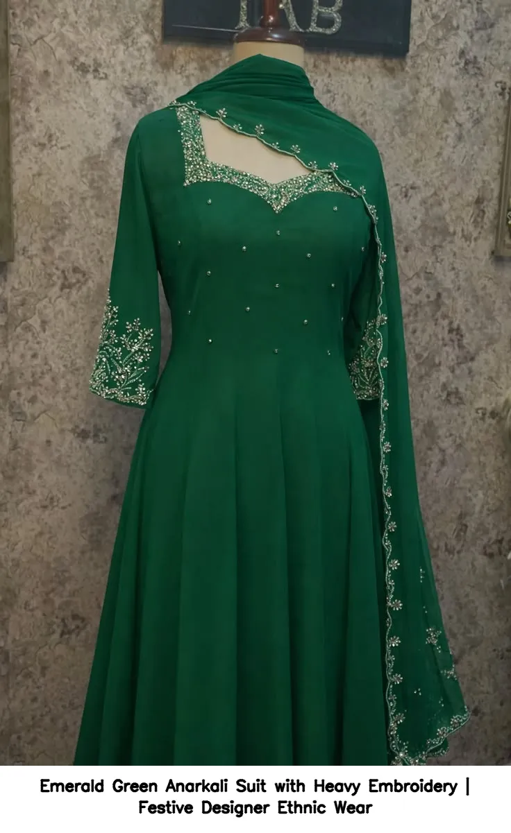 Emerald Green Anarkali Suit with Heavy Embroidery | Festive Designer Ethnic Wear
