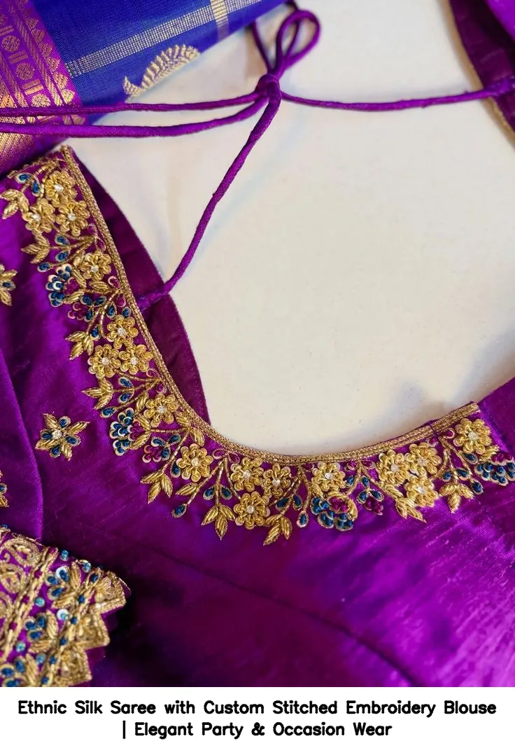 Ethnic Silk Saree with Custom Stitched Embroidery Blouse | Elegant Party & Occasion Wear