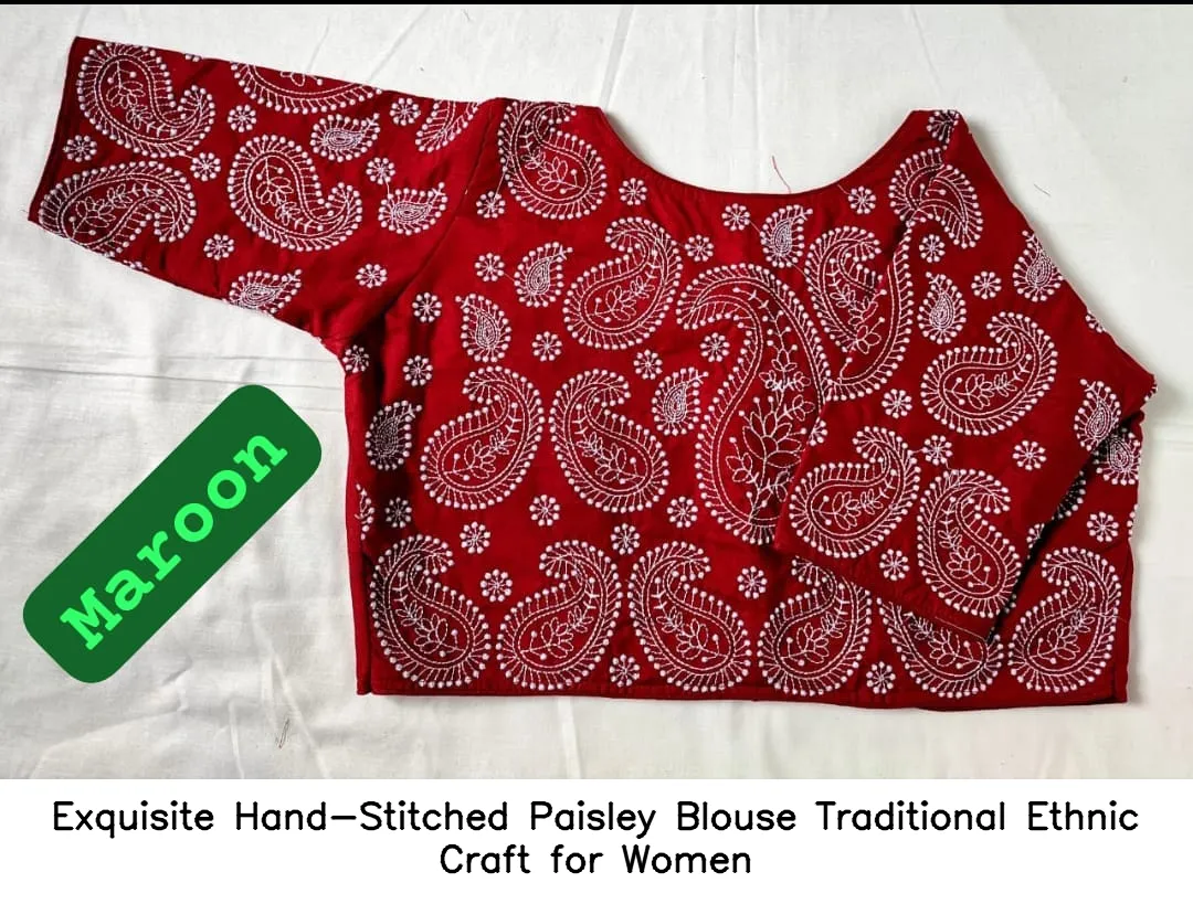 Exquisite Hand-Stitched Paisley Blouse – Traditional Ethnic Craft for Women 2
