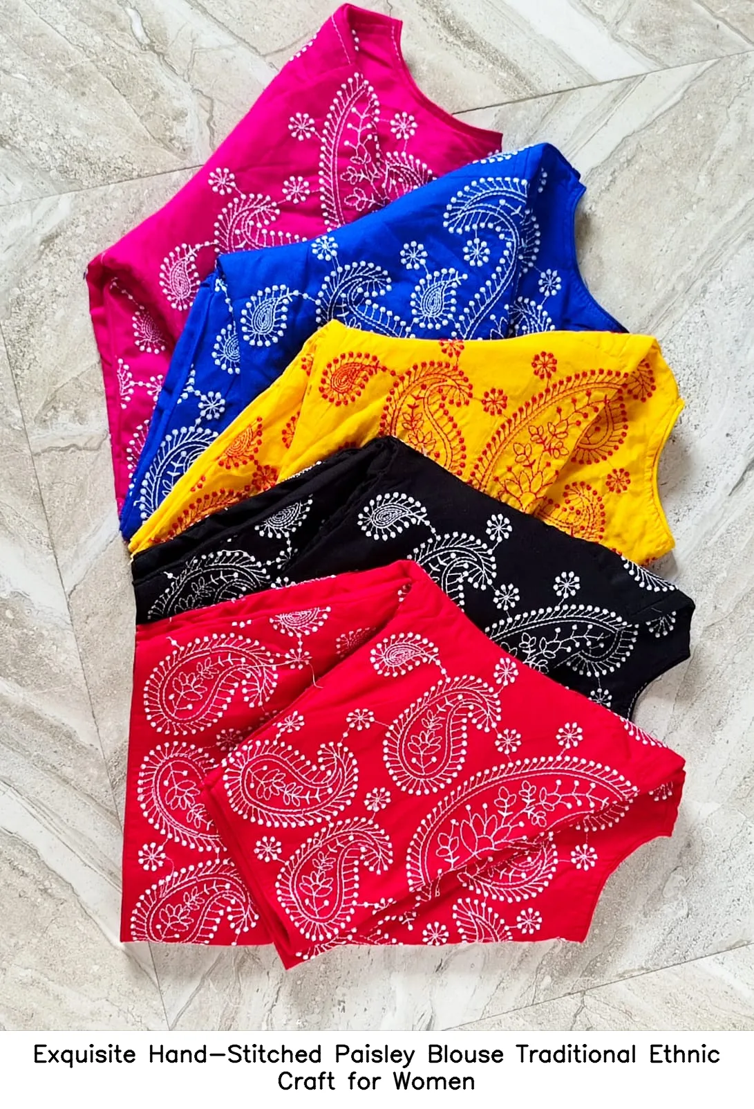 Exquisite Hand-Stitched Paisley Blouse – Traditional Ethnic Craft for Women 4