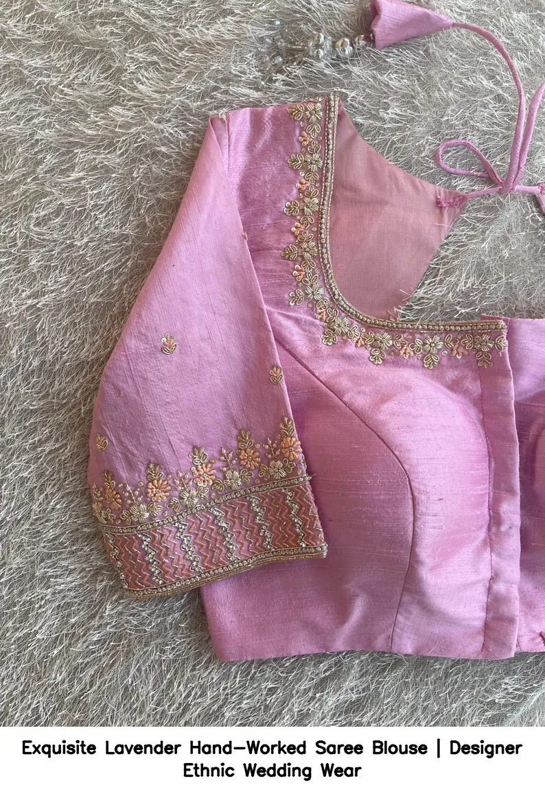 Exquisite Lavender Hand-Worked Saree Blouse | Designer Ethnic Wedding Wear 2