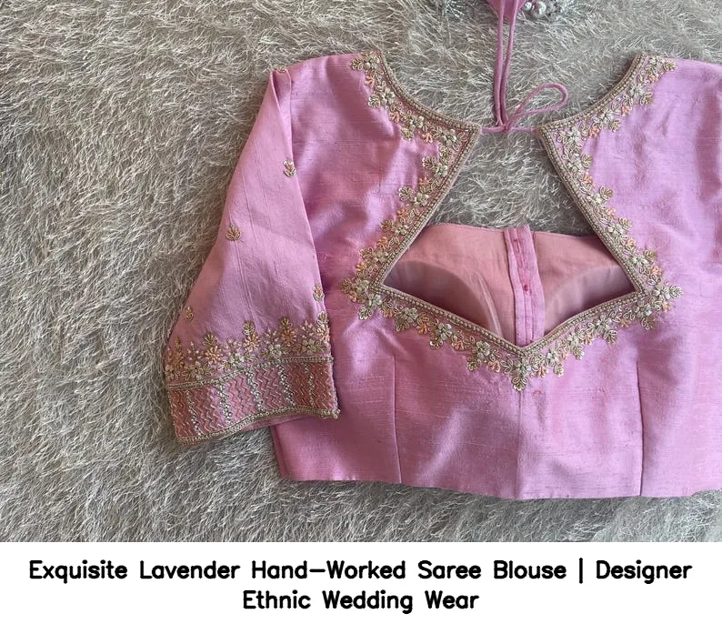 Exquisite Lavender Hand-Worked Saree Blouse | Designer Ethnic Wedding Wear 4