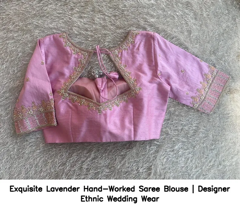 Exquisite Lavender Hand-Worked Saree Blouse | Designer Ethnic Wedding Wear 5