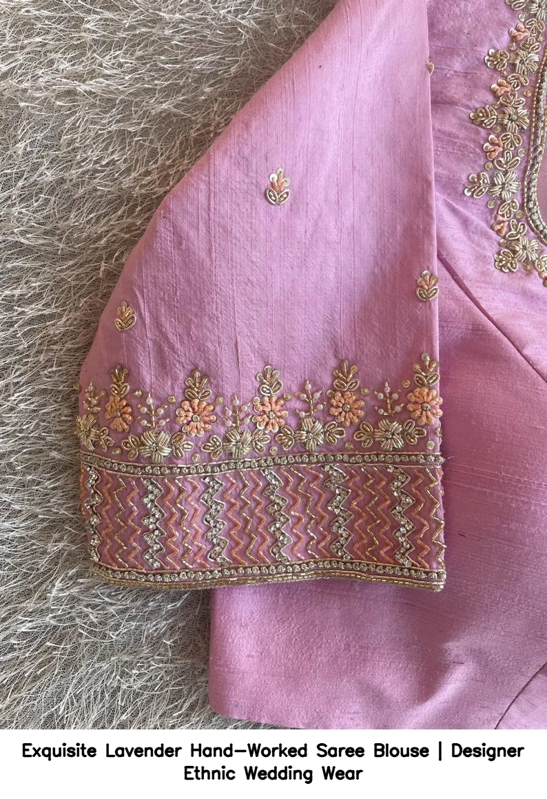 Exquisite Lavender Hand-Worked Saree Blouse | Designer Ethnic Wedding Wear 7